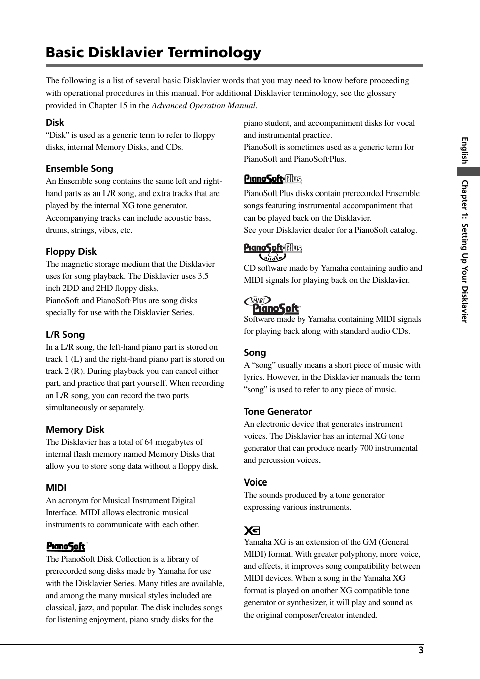 Basic disklavier terminology | Yamaha DGC1B User Manual | Page 15 / 74