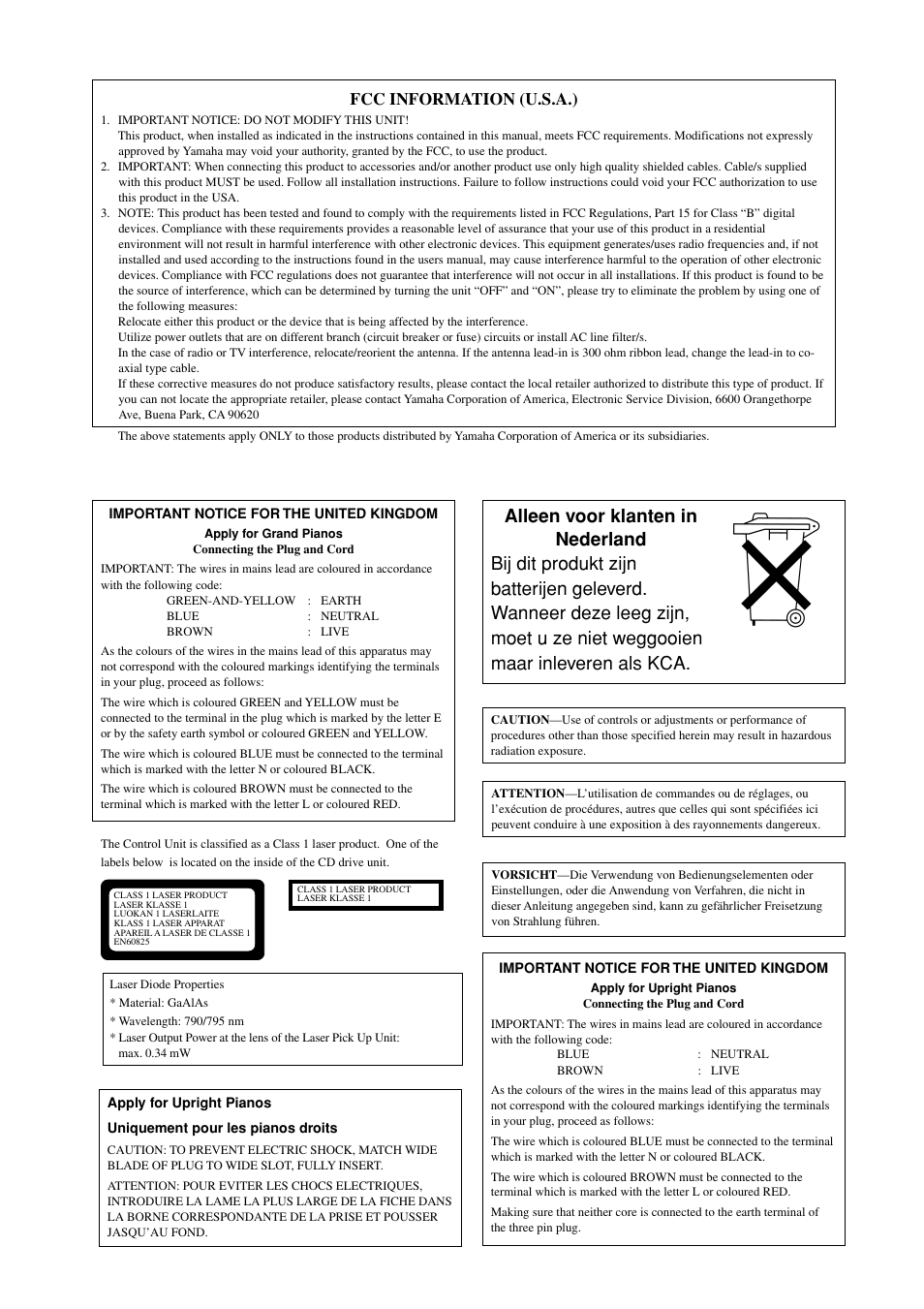 Fcc information (u.s.a.) | Yamaha DGC1B User Manual | Page 2 / 74