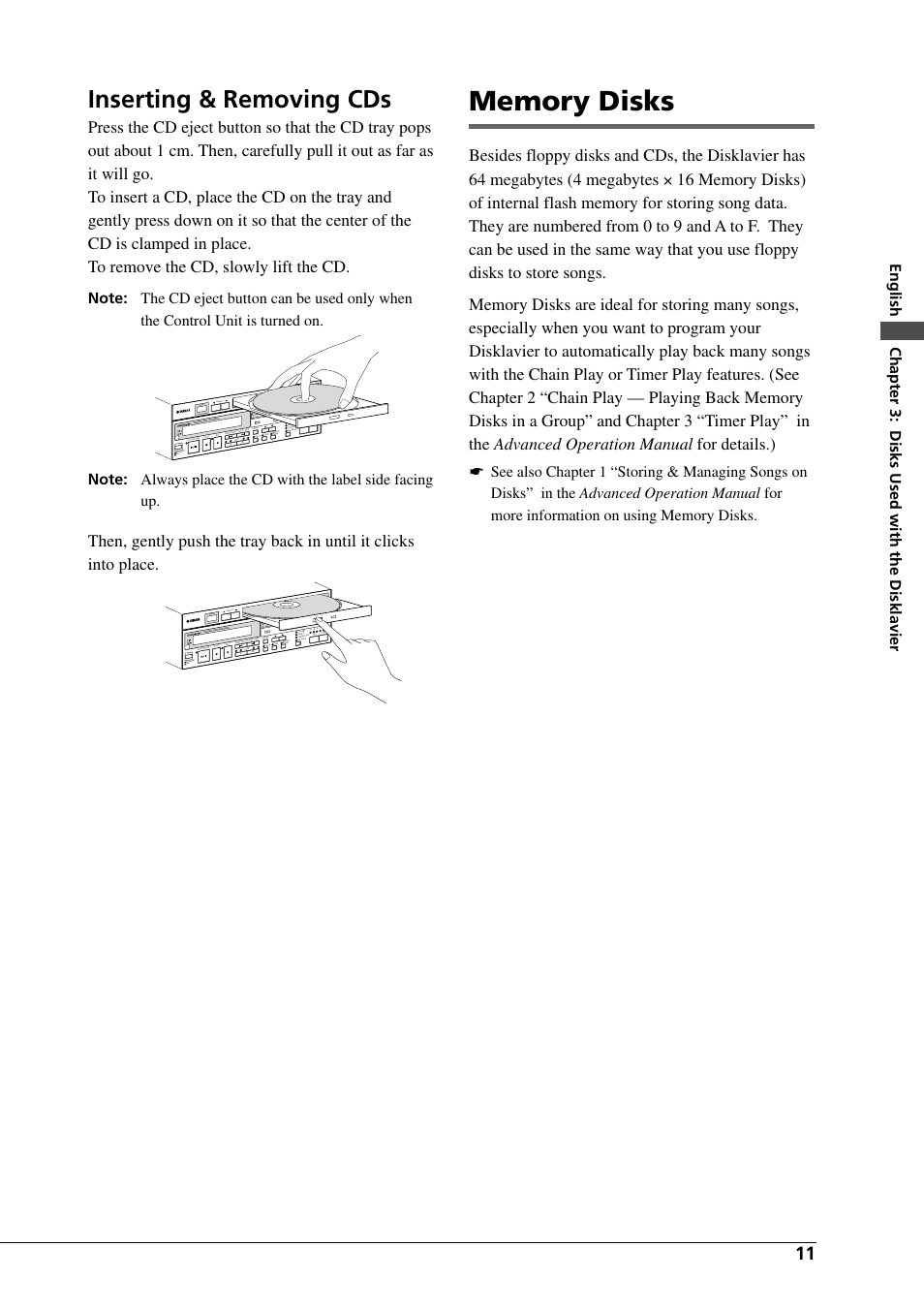 Memory disks, Inserting & removing cds | Yamaha DGC1B User Manual | Page 23 / 74