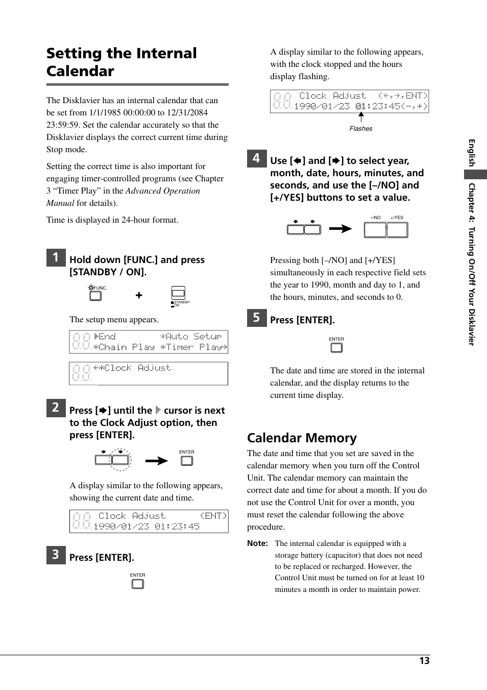 Setting the internal calendar | Yamaha DGC1B User Manual | Page 25 / 74