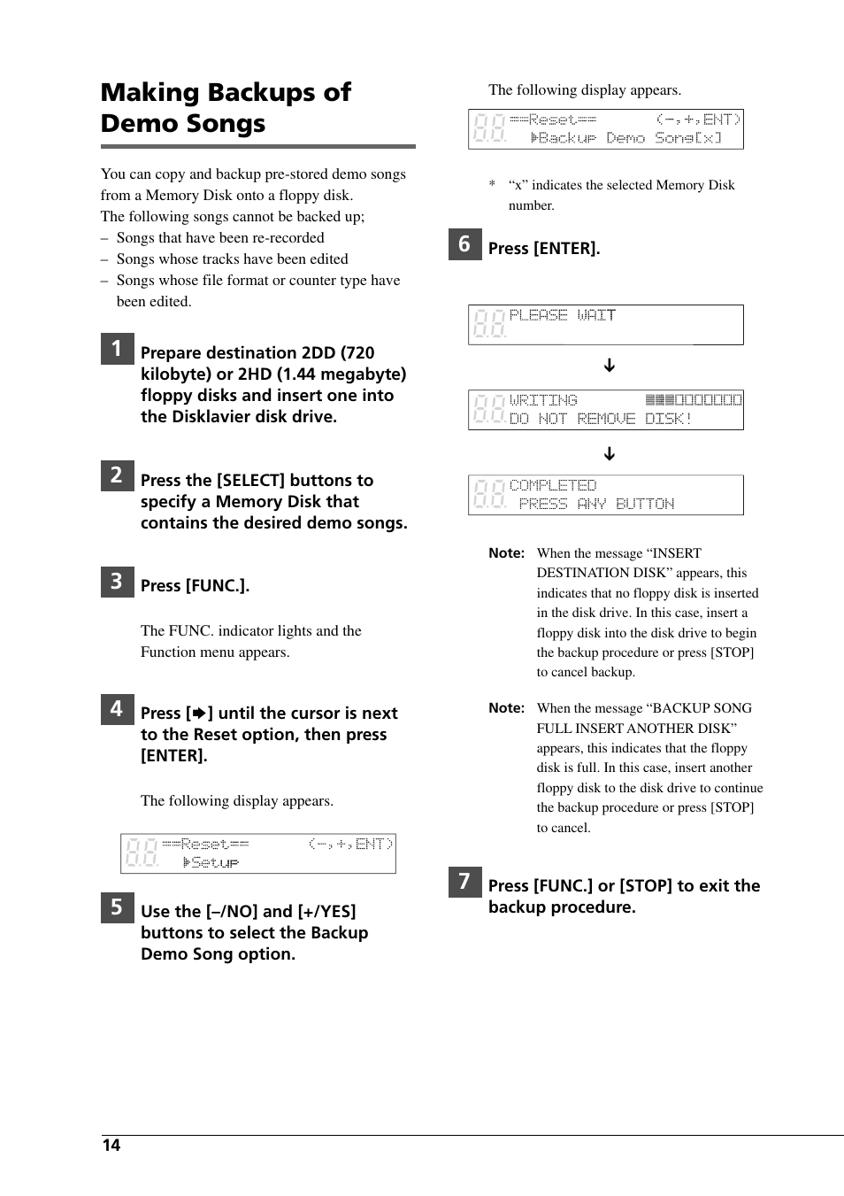 Making backups of demo songs | Yamaha DGC1B User Manual | Page 26 / 74
