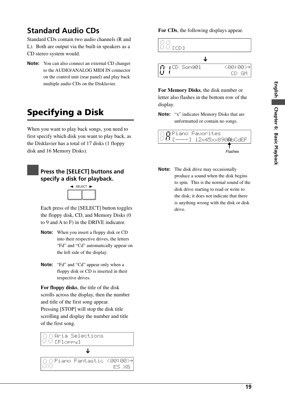 Specifying a disk, Standard audio cds | Yamaha DGC1B User Manual | Page 31 / 74