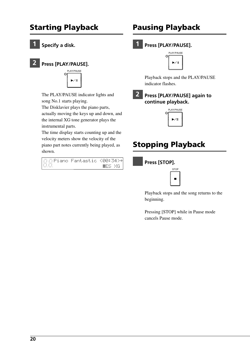 Starting playback, Pausing playback, Stopping playback | Yamaha DGC1B User Manual | Page 32 / 74
