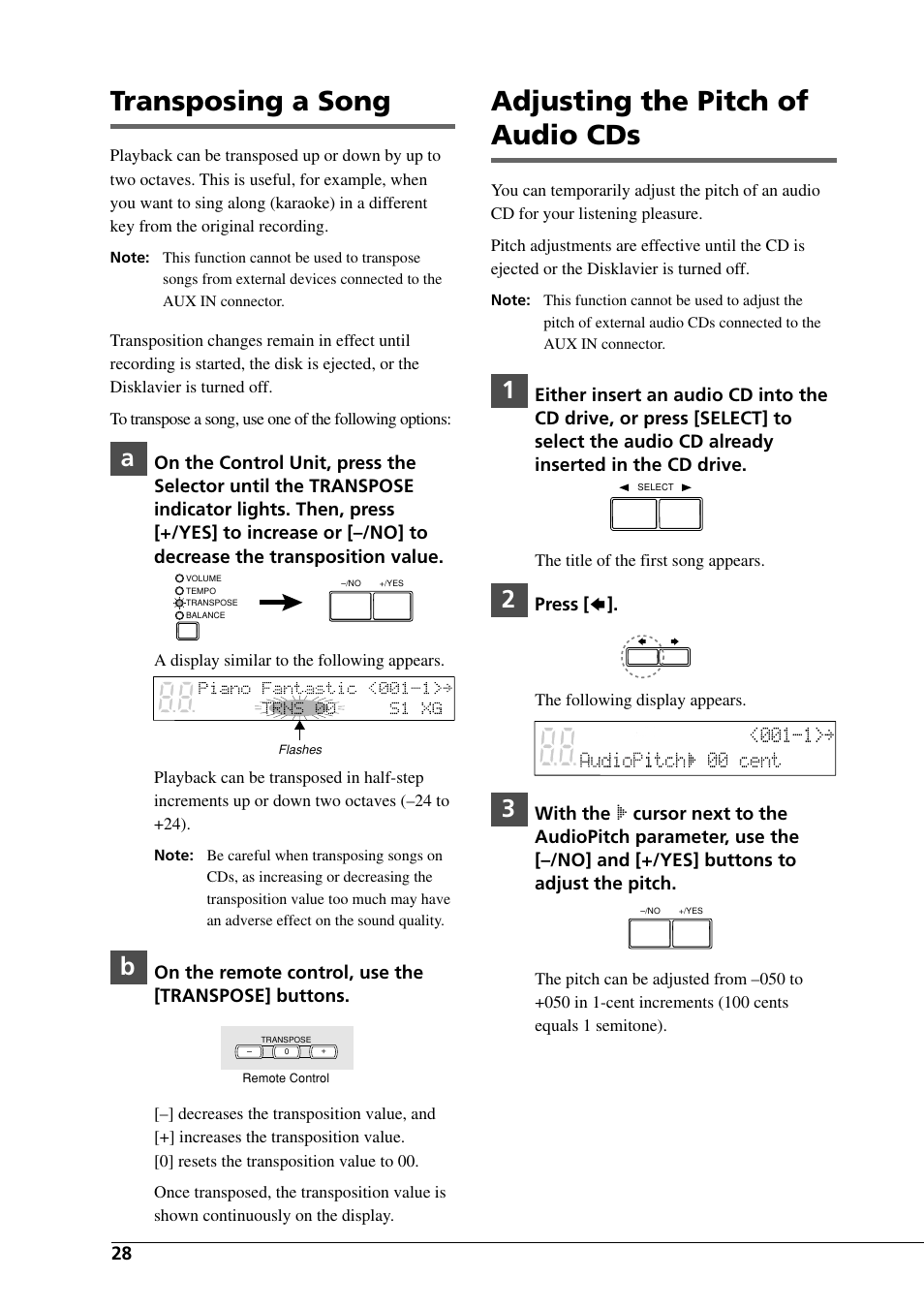 Transposing a song, Adjusting the pitch of audio cds | Yamaha DGC1B User Manual | Page 40 / 74