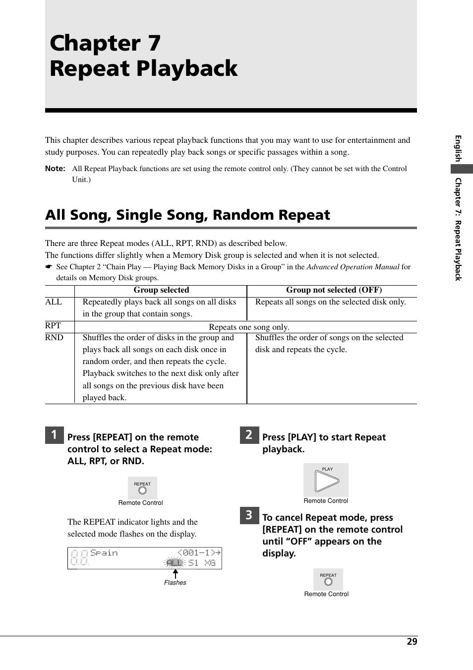 Chapter 7 repeat playback, All song, single song, random repeat | Yamaha DGC1B User Manual | Page 41 / 74
