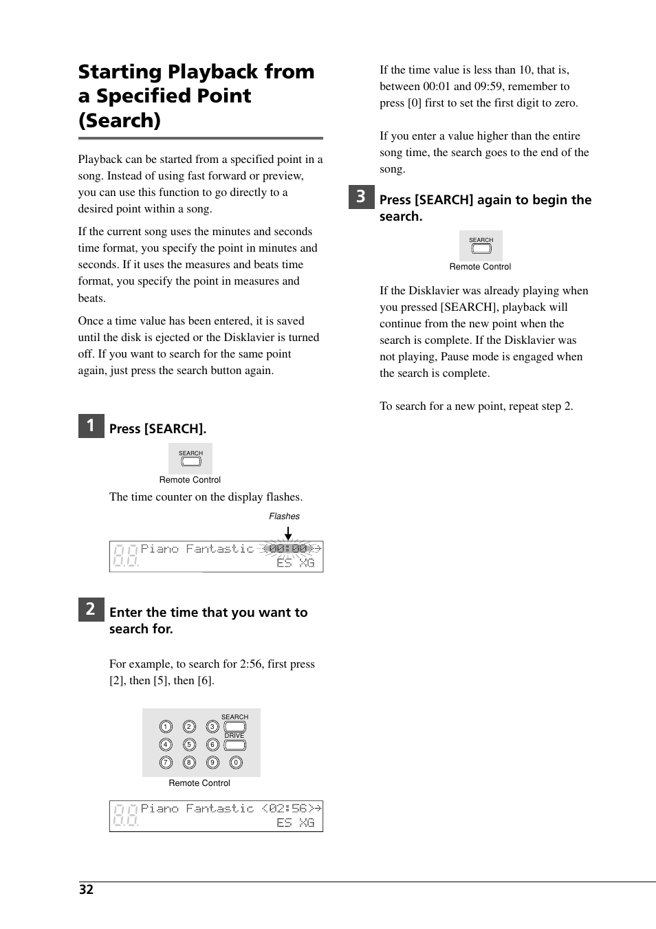 Starting playback from a specified point (search), Press [search, Enter the time that you want to search for | Press [search] again to begin the search | Yamaha DGC1B User Manual | Page 44 / 74