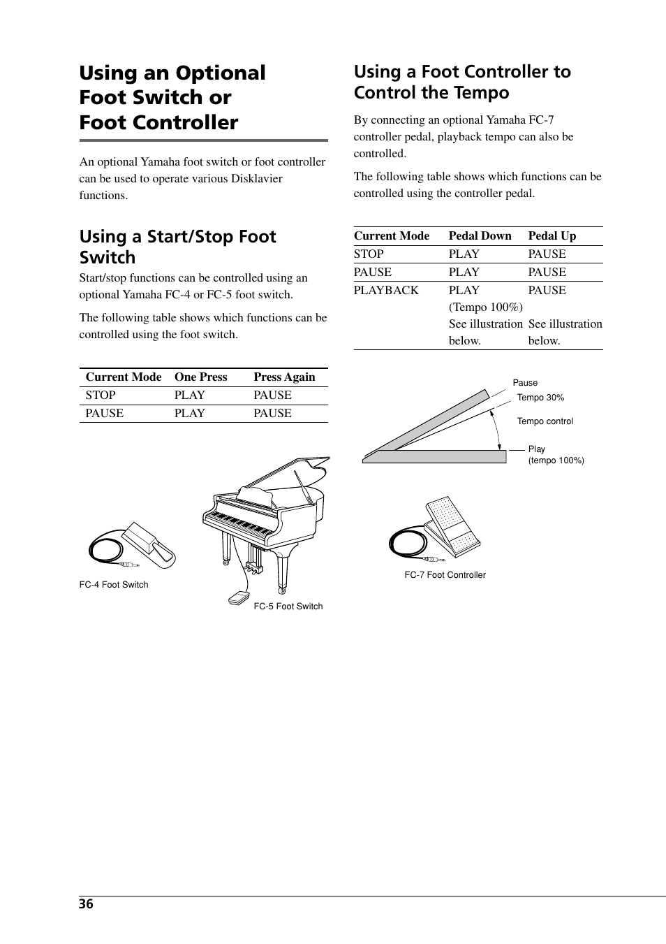 Using an optional foot switch or foot controller, Using a foot controller to control the tempo, Using a start/stop foot switch | Yamaha DGC1B User Manual | Page 48 / 74
