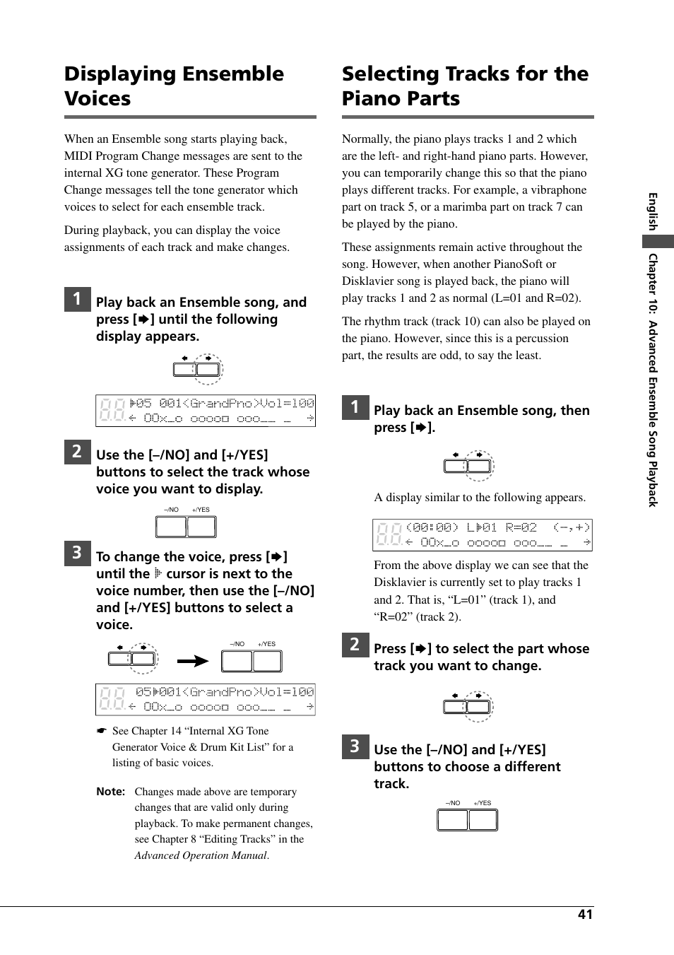 Displaying ensemble voices, Selecting tracks for the piano parts | Yamaha DGC1B User Manual | Page 53 / 74