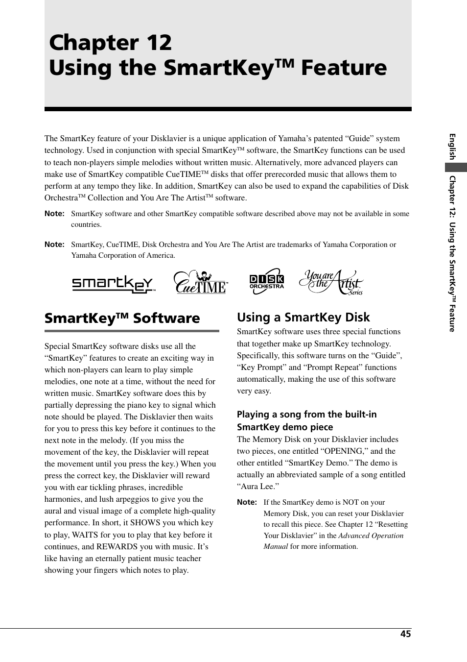 Chapter 12 using the smartkeytm feature, Smartkey(tm) software, Chapter 12 using the smartkey | Feature, Smartkey, Software, Using a smartkey disk | Yamaha DGC1B User Manual | Page 57 / 74