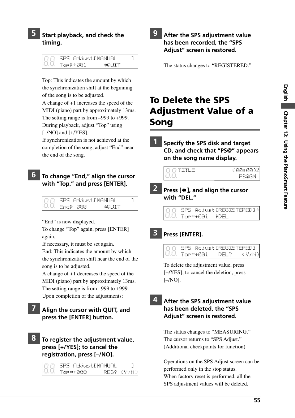 To delete the sps adjustment value of a song | Yamaha DGC1B User Manual | Page 67 / 74