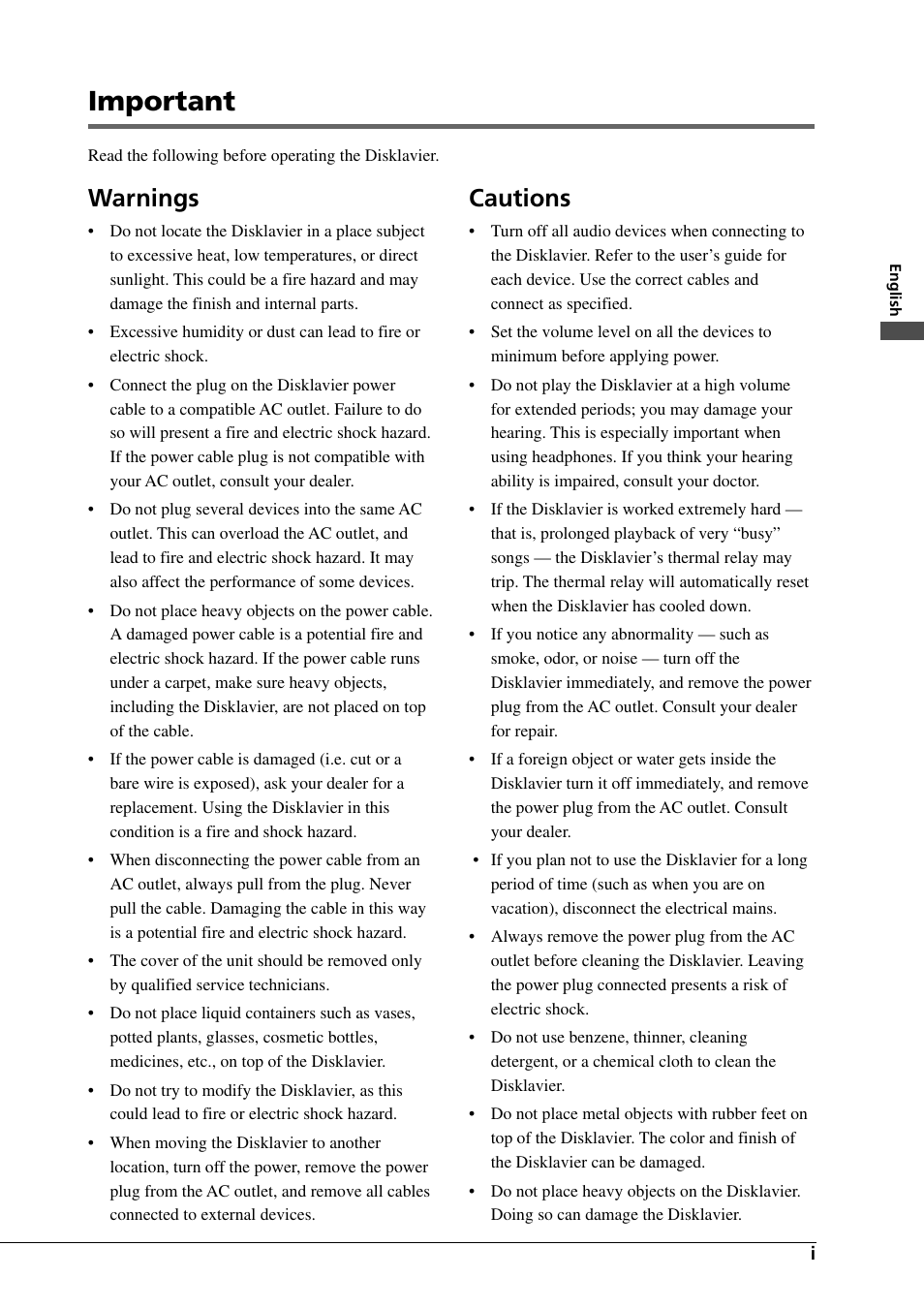 Important, Warnings, Cautions | Yamaha DGC1B User Manual | Page 9 / 74