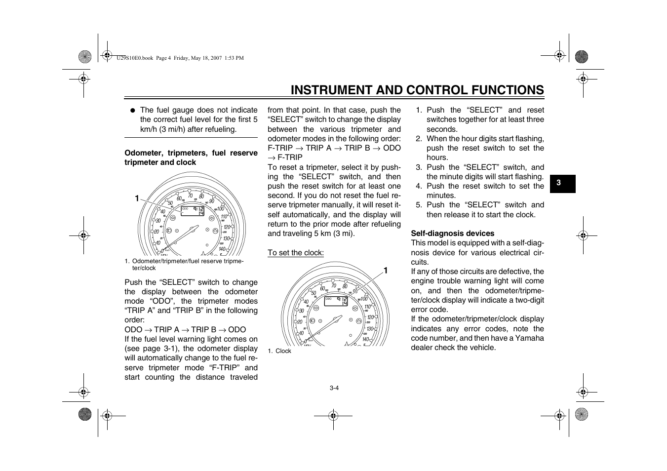 Instrument and control functions | Yamaha STAR XV19CX(C) User Manual | Page 21 / 96