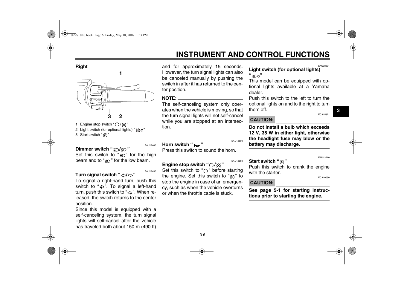 Instrument and control functions | Yamaha STAR XV19CX(C) User Manual | Page 23 / 96