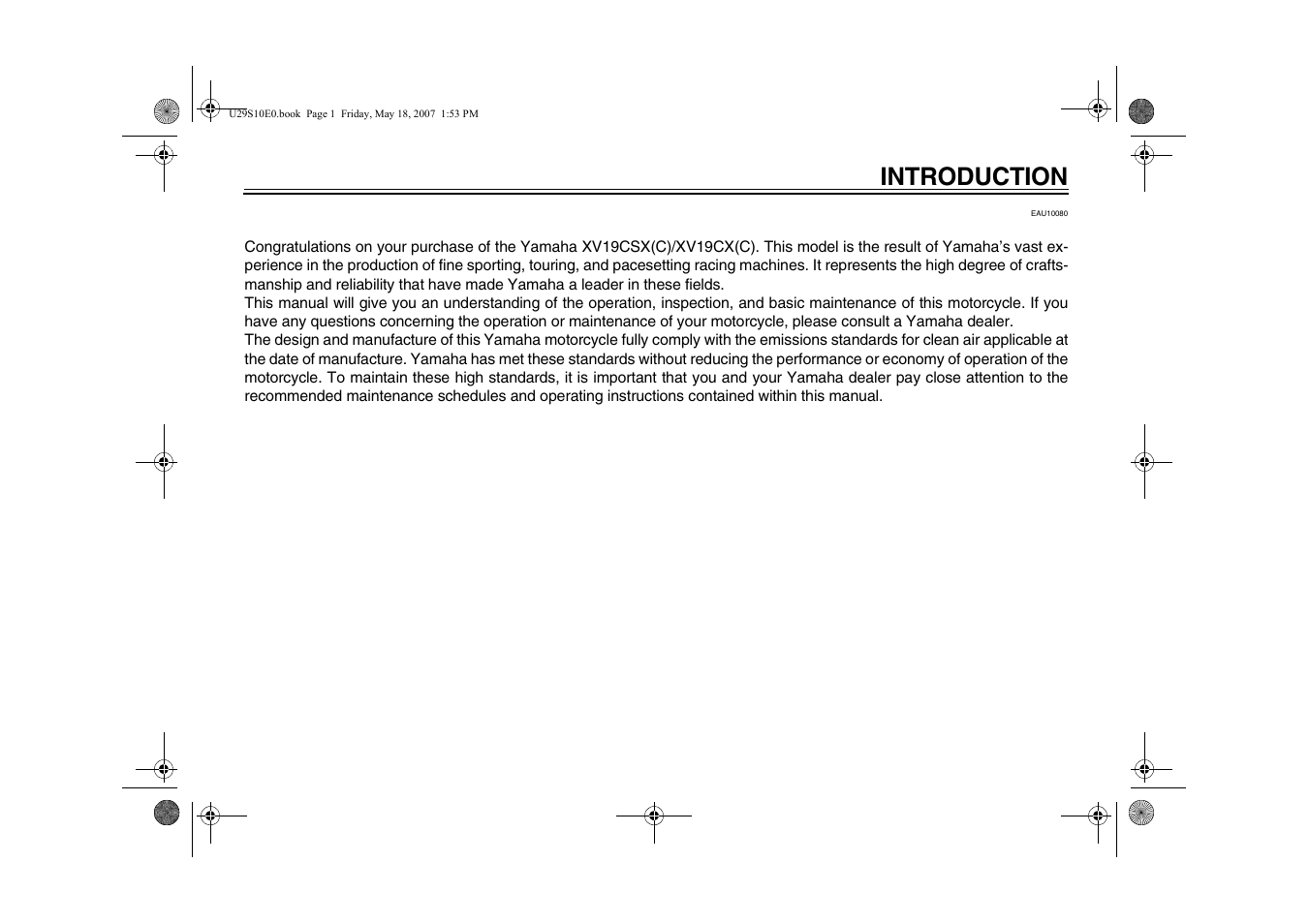 Introduction | Yamaha STAR XV19CX(C) User Manual | Page 3 / 96