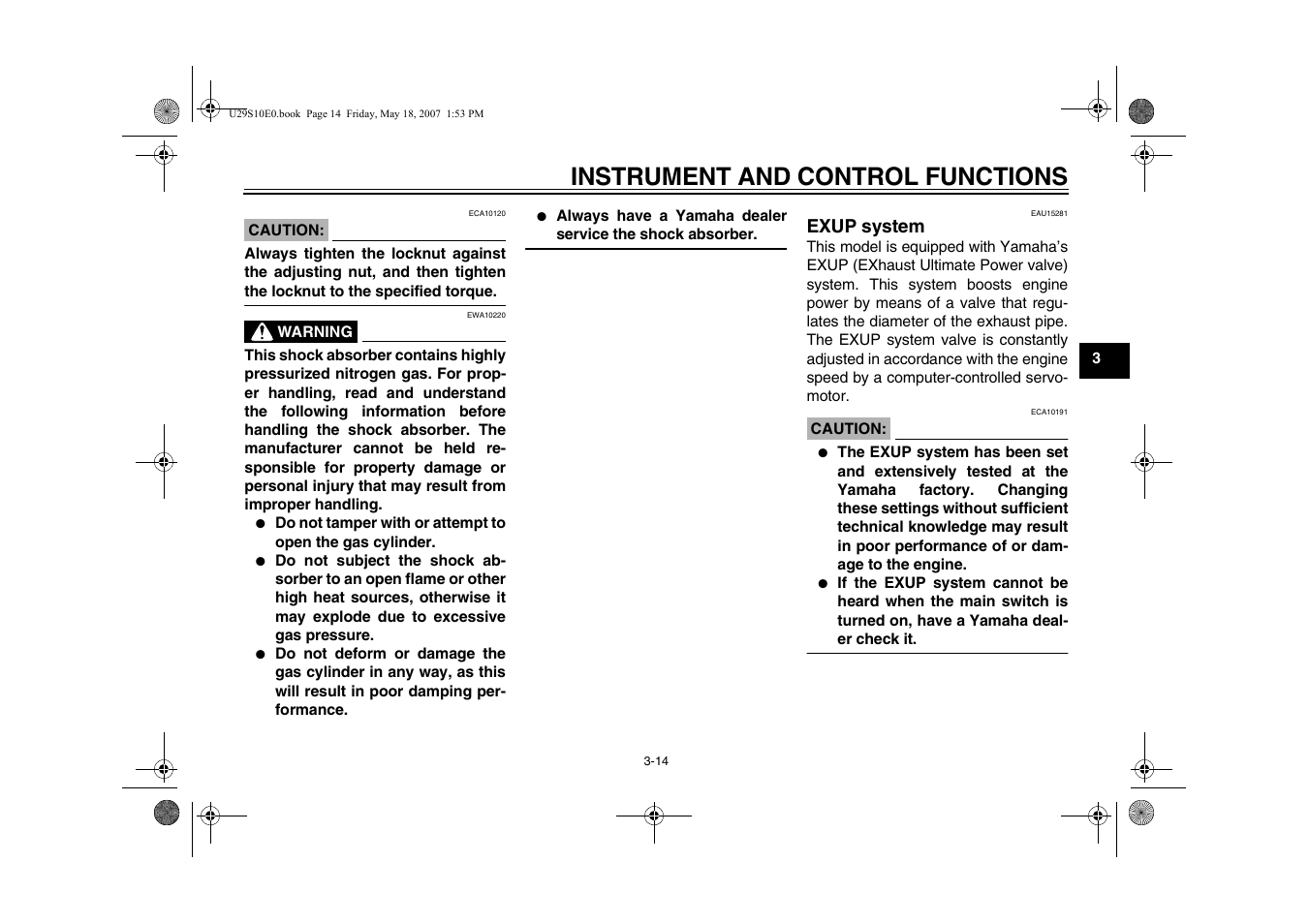 Exup system -14, Instrument and control functions, Exup system | Yamaha STAR XV19CX(C) User Manual | Page 31 / 96