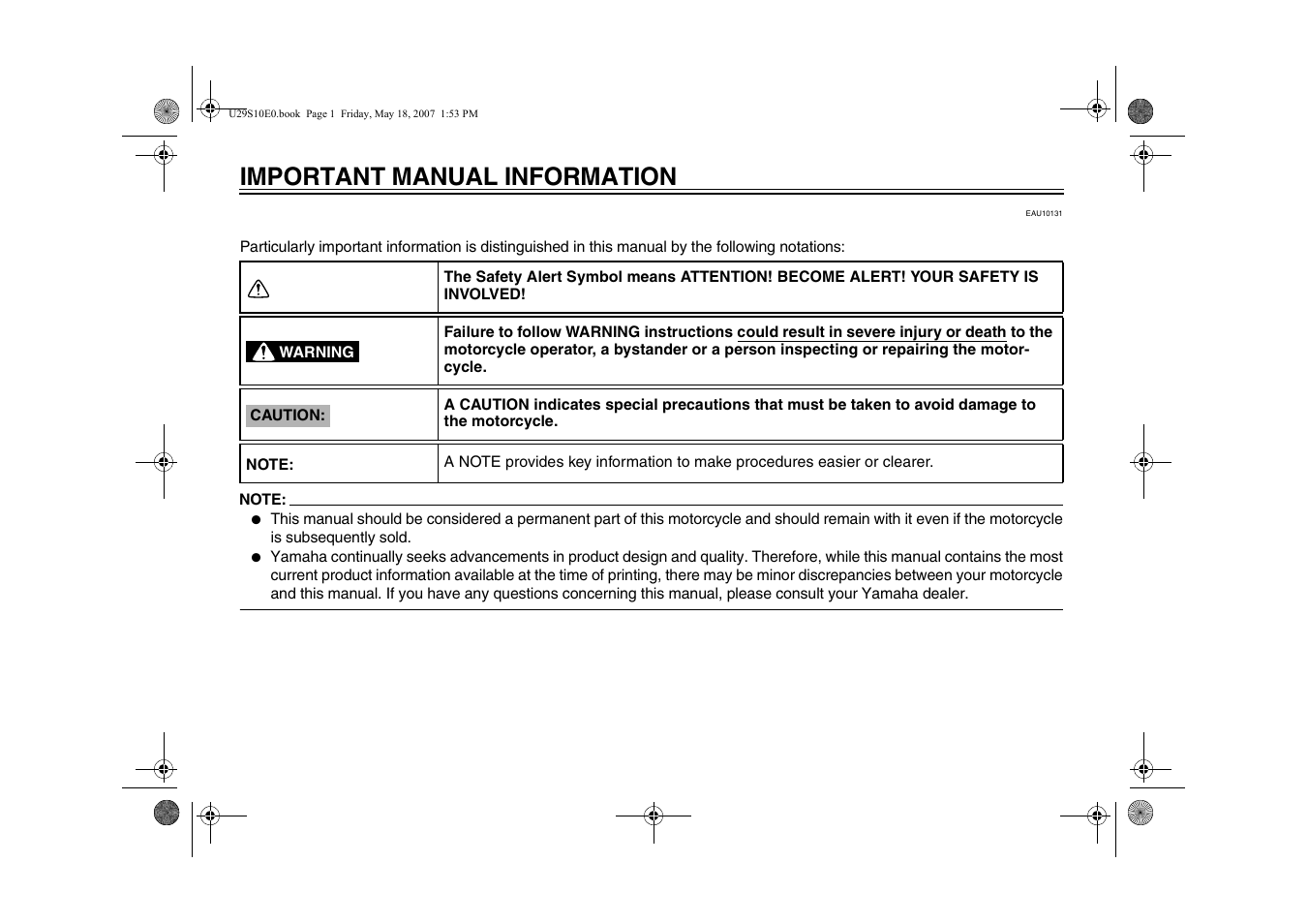 Important manual information | Yamaha STAR XV19CX(C) User Manual | Page 4 / 96