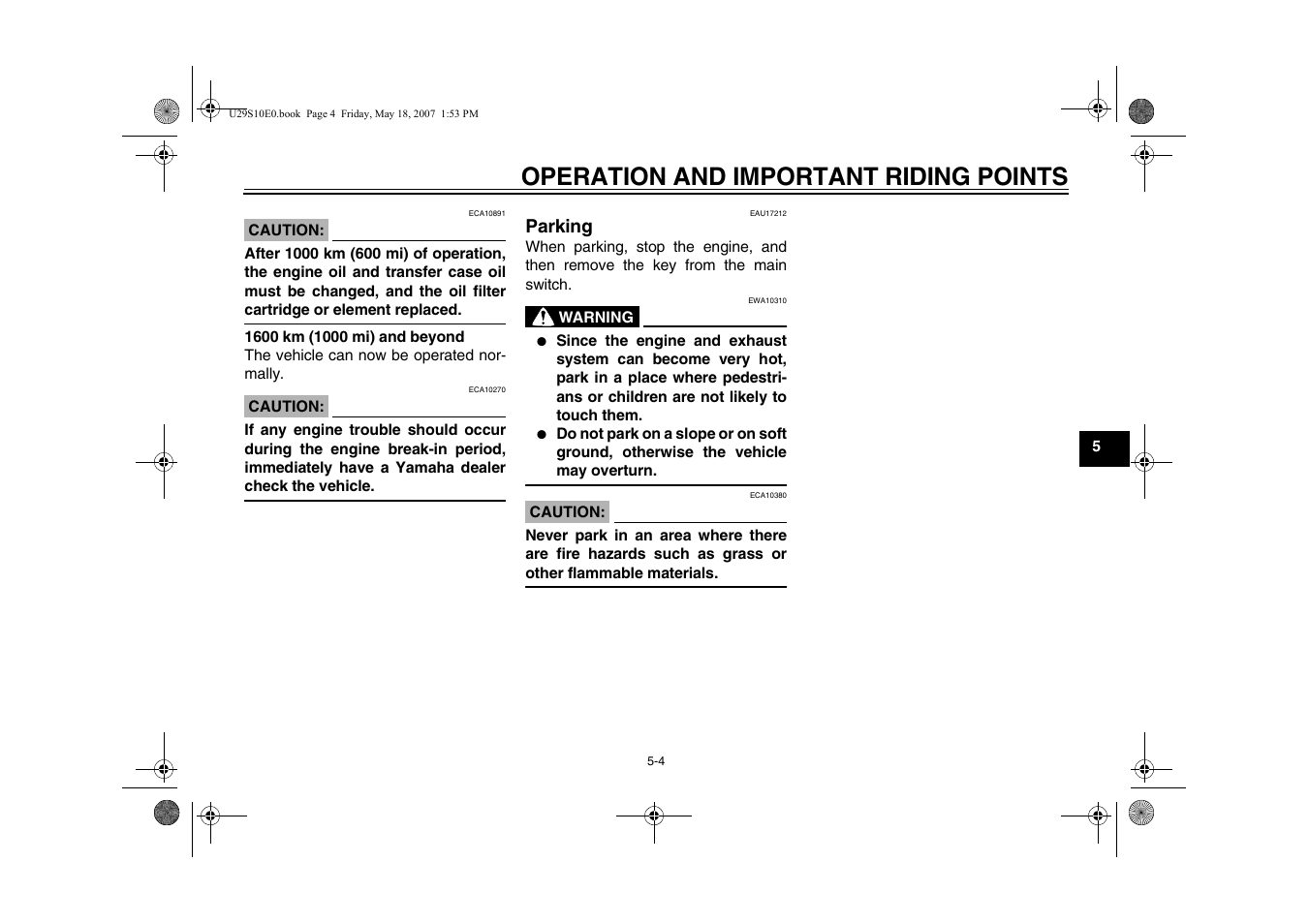 Parking -4, Operation and important riding points, Parking | Yamaha STAR XV19CX(C) User Manual | Page 41 / 96