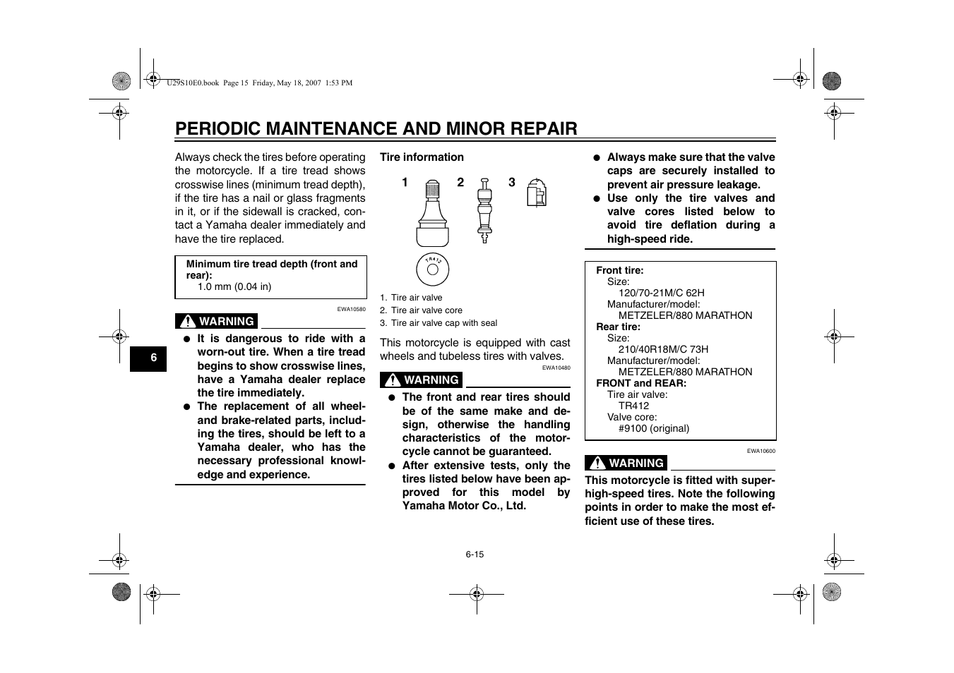 Periodic maintenance and minor repair | Yamaha STAR XV19CX(C) User Manual | Page 56 / 96