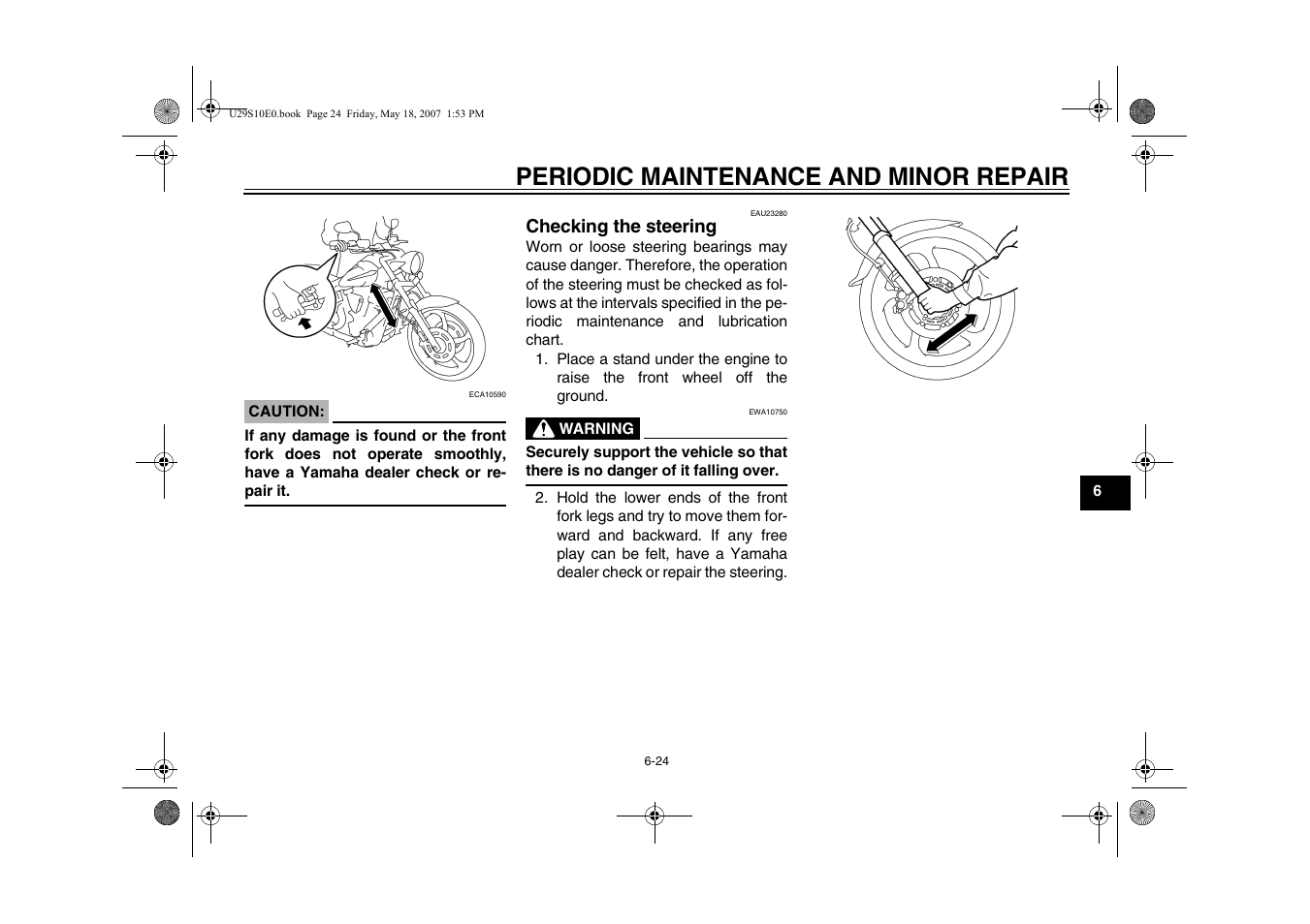 Checking the steering -24, Periodic maintenance and minor repair | Yamaha STAR XV19CX(C) User Manual | Page 65 / 96