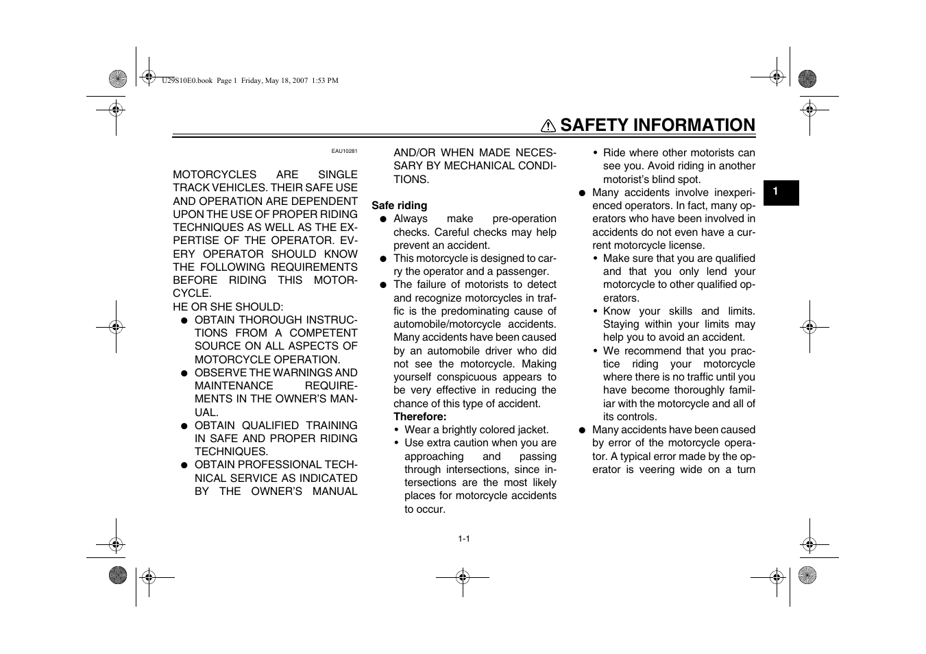 Safety information | Yamaha STAR XV19CX(C) User Manual | Page 9 / 96