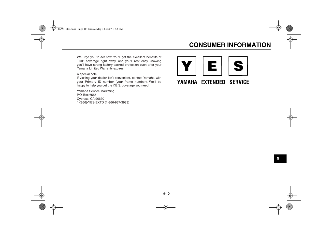 Consumer information | Yamaha STAR XV19CX(C) User Manual | Page 91 / 96