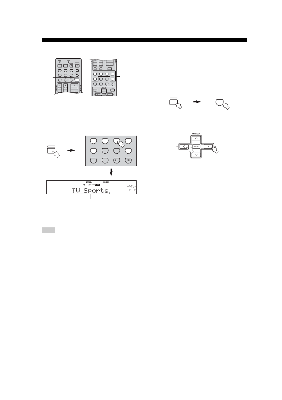 Tv sports, Remote control operation, Enjoying multi-channel software | Sound field program buttons amp, Program name, Playback | Yamaha RX-V457 User Manual | Page 32 / 88