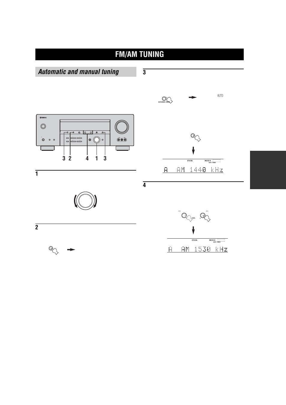 Fm/am tuning, Automatic and manual tuning, Am fm | Yamaha RX-V457 User Manual | Page 37 / 88