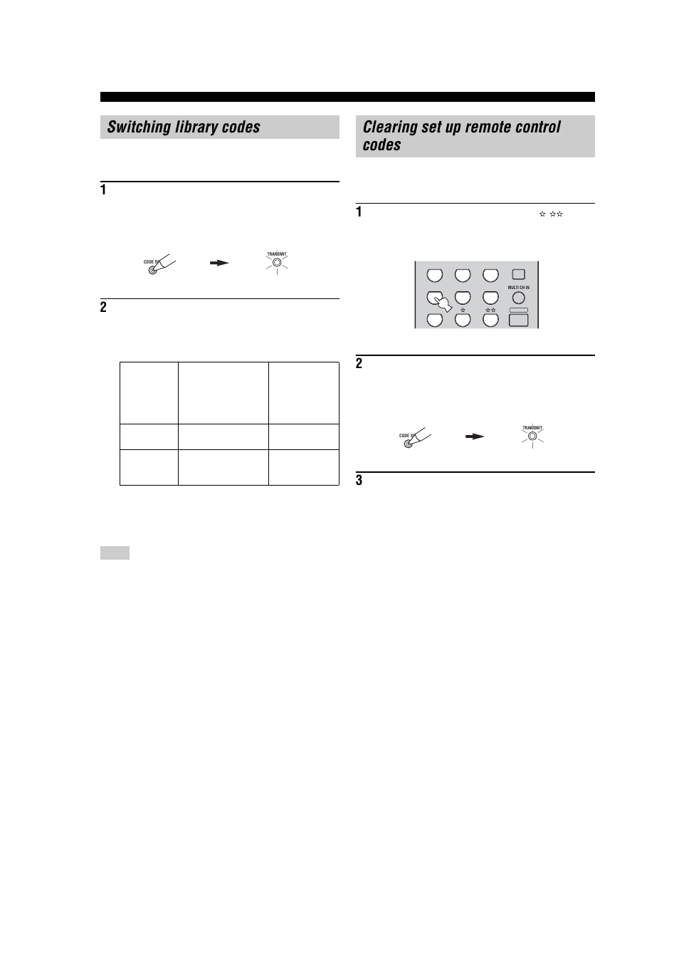 Switching library codes, Clearing set up remote control codes | Yamaha RX-V457 User Manual | Page 70 / 88