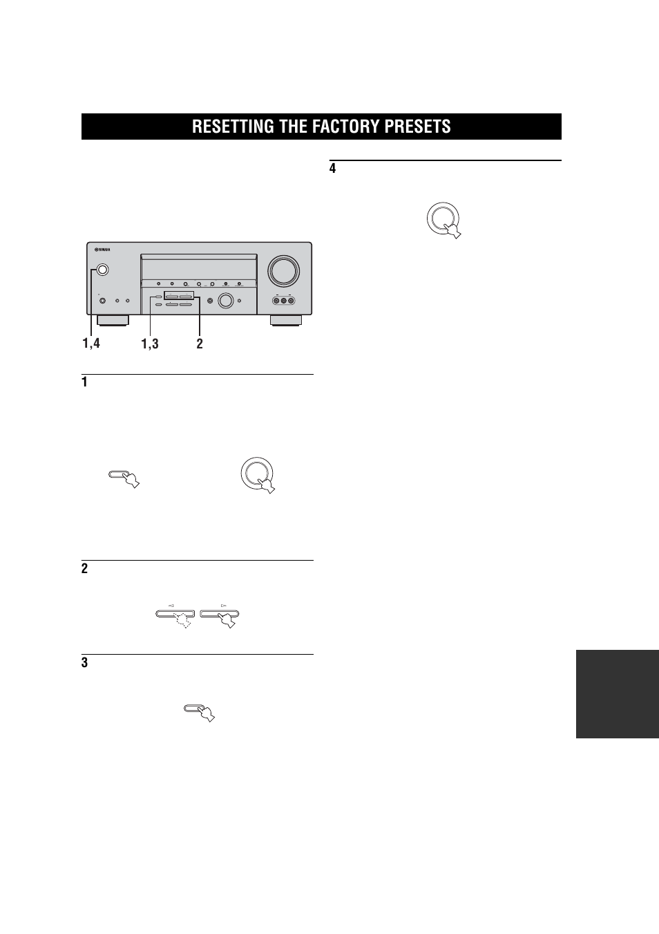 Resetting the factory presets | Yamaha RX-V457 User Manual | Page 79 / 88