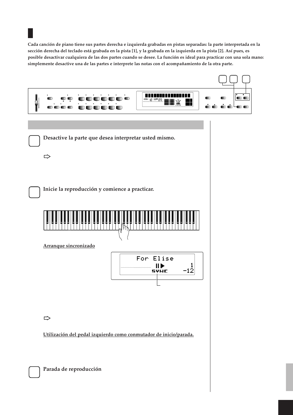 Procedimiento, Inicie la reproducción y comience a practicar, Parada de reproducción | Yamaha CLP-811 User Manual | Page 14 / 71