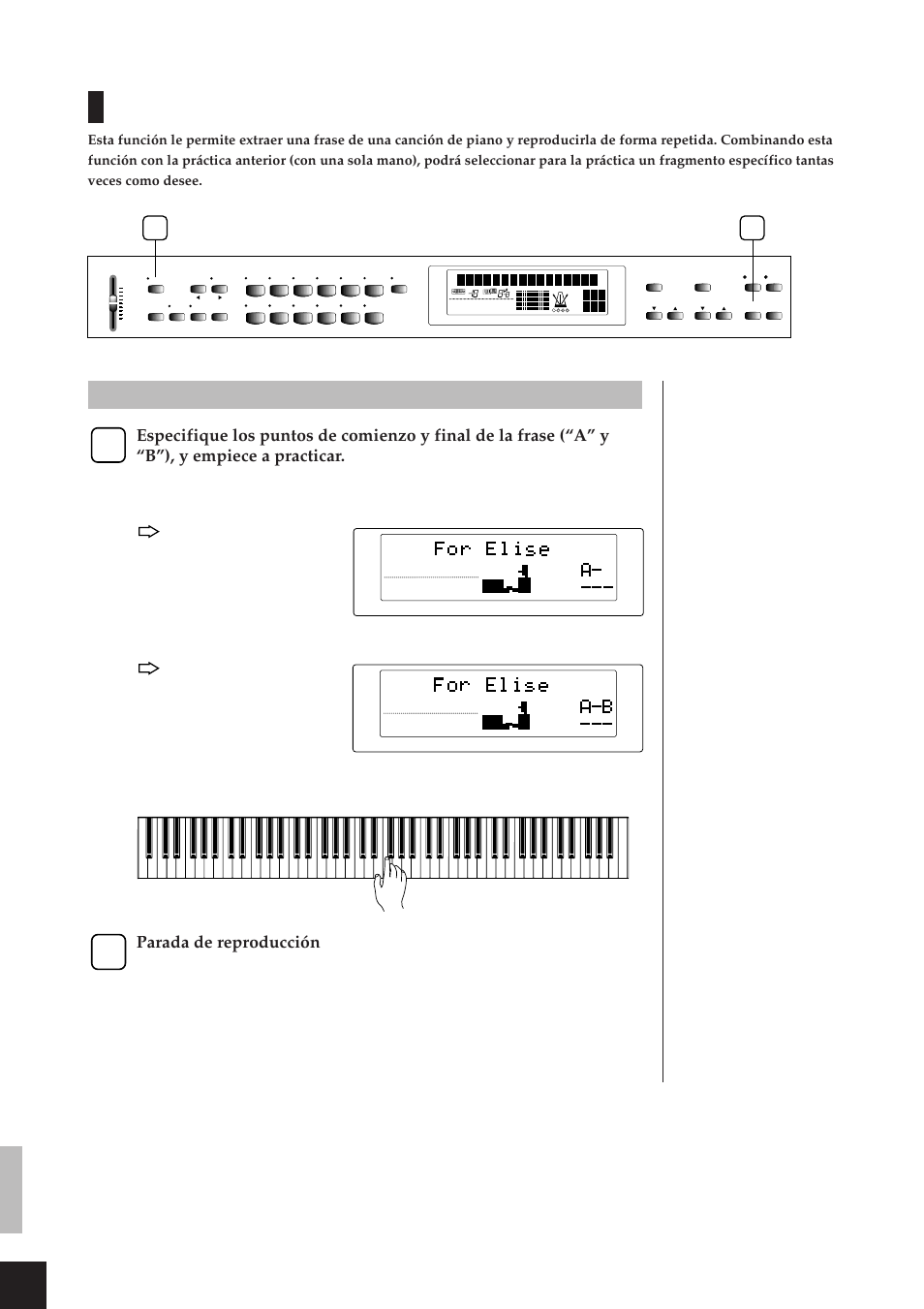 Práctica repetitiva con canciones de piano, Procedimiento, Parada de reproducción | Yamaha CLP-811 User Manual | Page 15 / 71