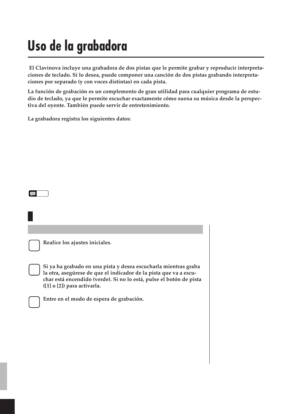 Uso de la grabadora, Grabación | Yamaha CLP-811 User Manual | Page 23 / 71