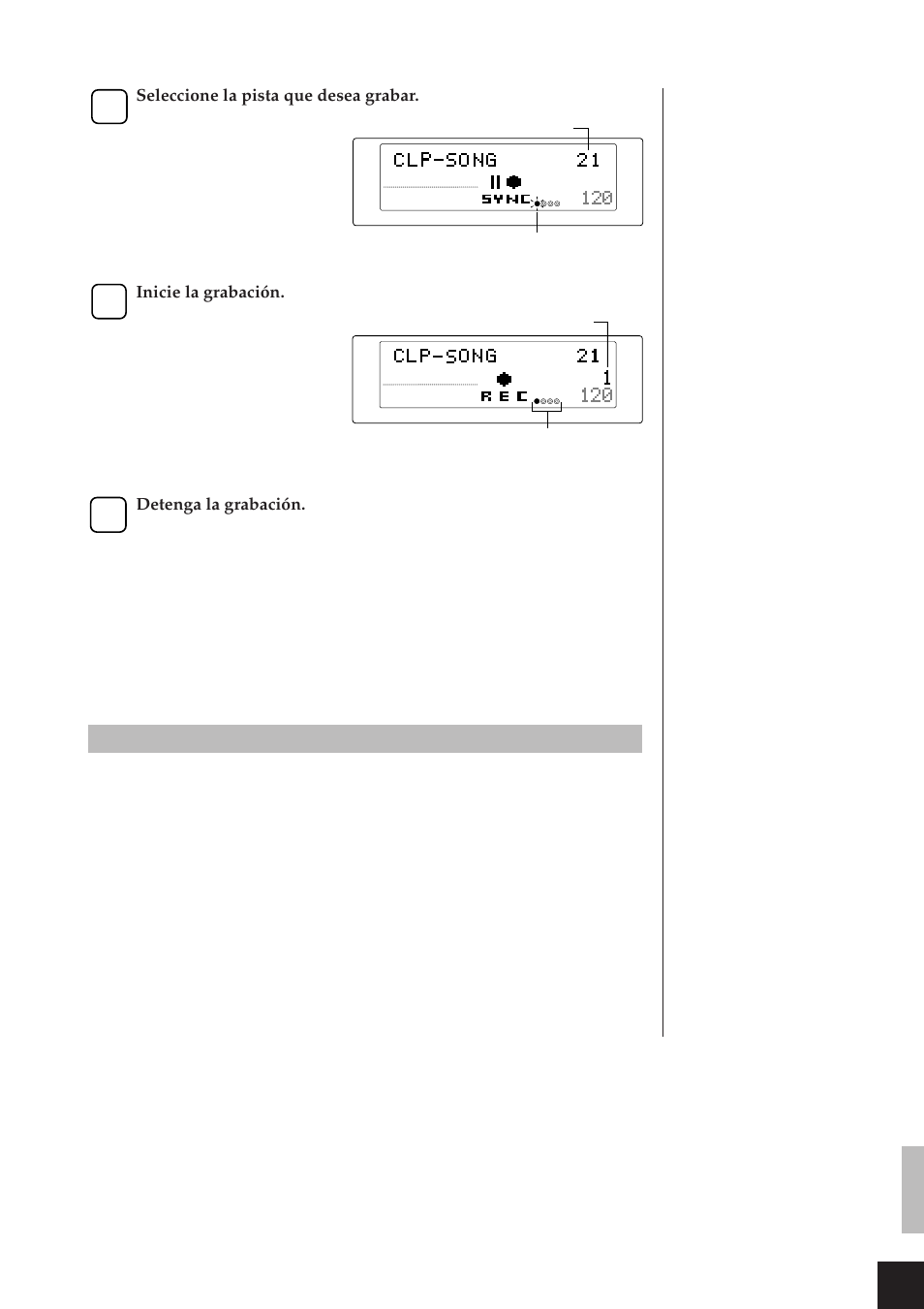 Cambio de los ajustes iniciales, Seleccione la pista que desea grabar, Inicie la grabación | Detenga la grabación | Yamaha CLP-811 User Manual | Page 24 / 71