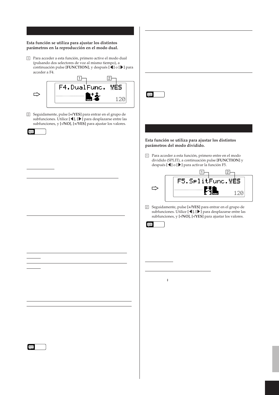F4.dualfunc. (ajustes del modo dual), F5.splitfunc. (ajustes del modo dividido) | Yamaha CLP-811 User Manual | Page 32 / 71