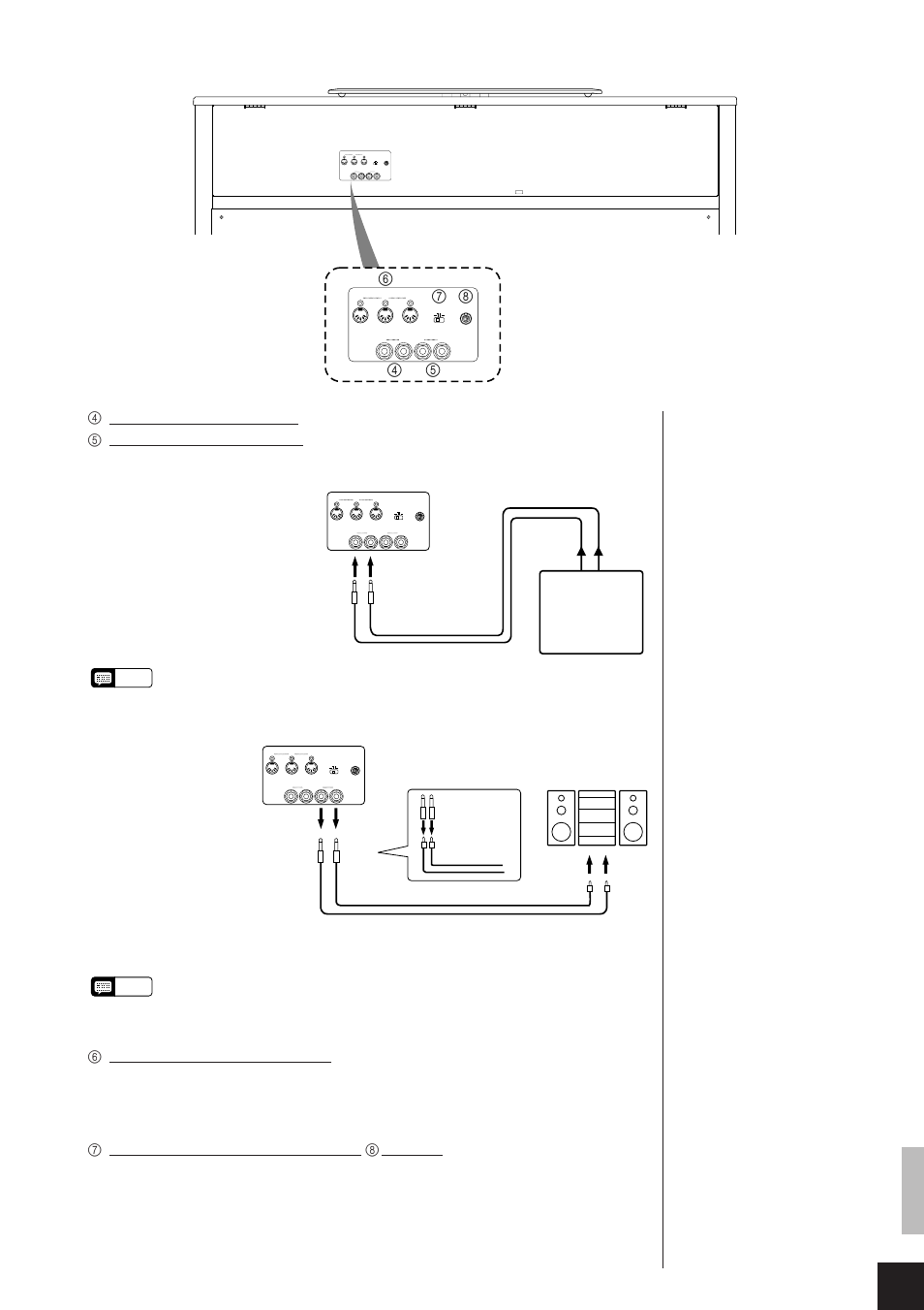6conectores midi in, out y thru, 7interruptor host select y conector 8 to host | Yamaha CLP-811 User Manual | Page 42 / 71