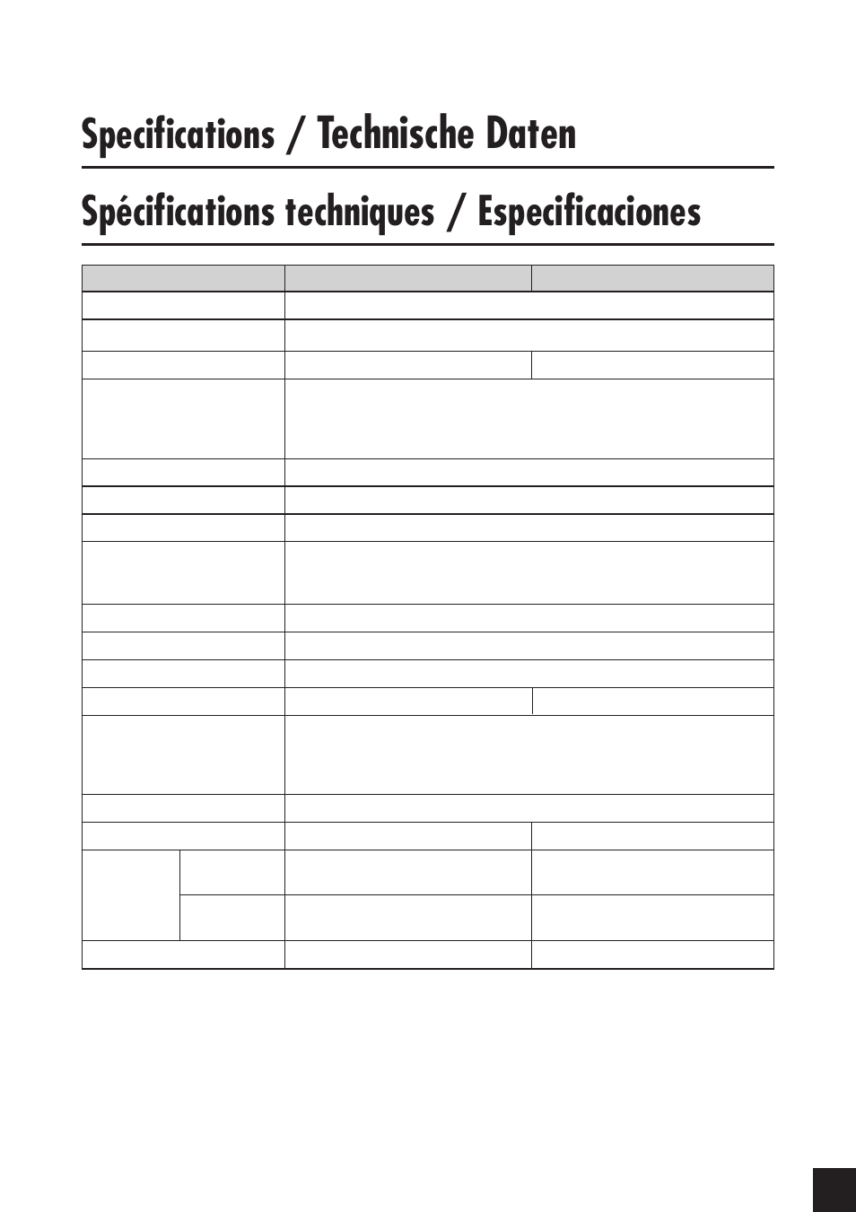 Technische daten, Specifications, Spécifications techniques / especificaciones | Yamaha CLP-811 User Manual | Page 56 / 71