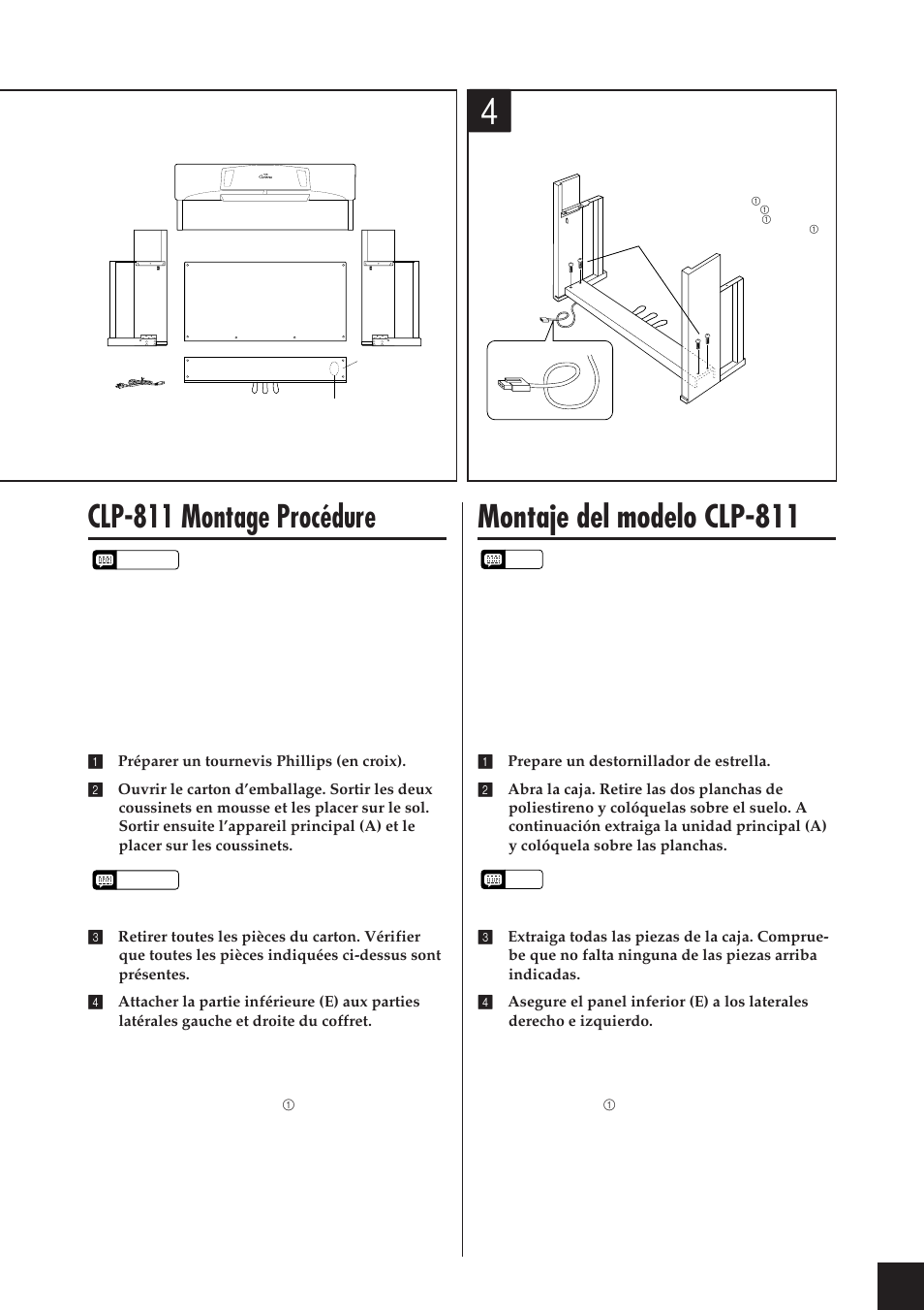 Clp-811 montage procédure, Montaje del modelo clp-811 | Yamaha CLP-811 User Manual | Page 58 / 71