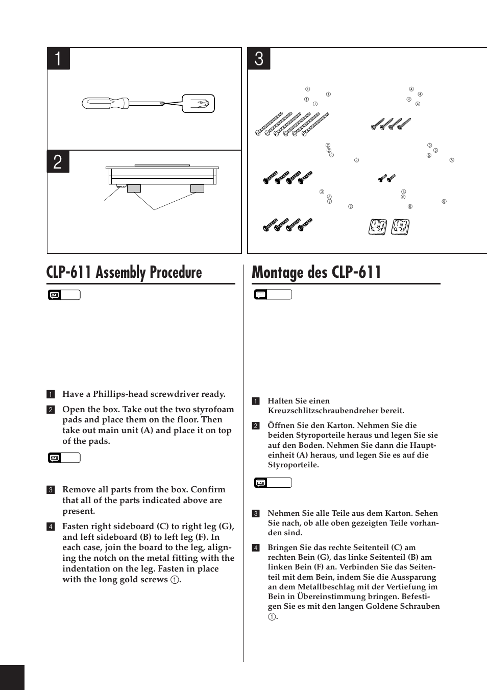 Clp-611 assembly procedure, Montage des clp-611 | Yamaha CLP-811 User Manual | Page 63 / 71