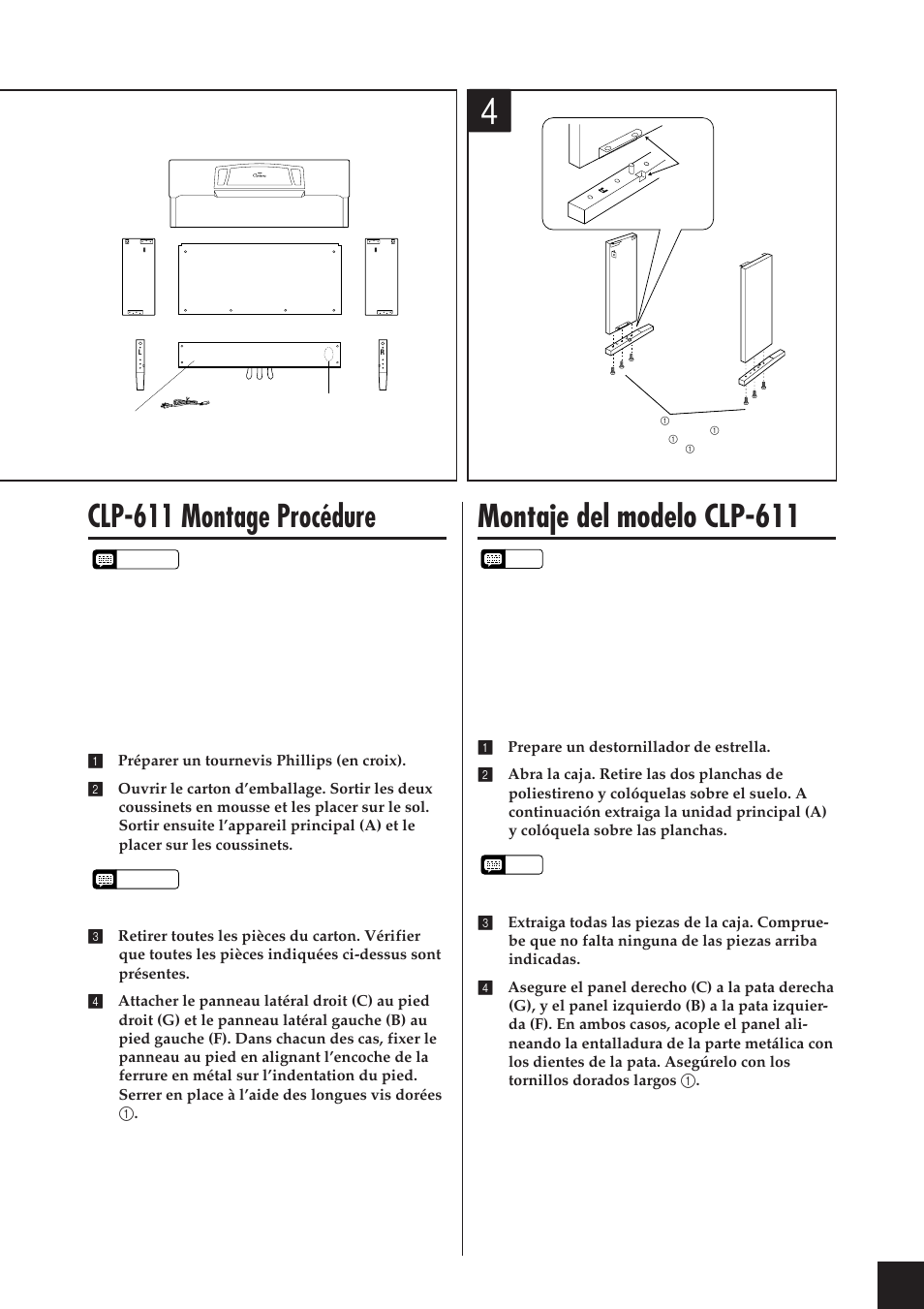 Clp-611 montage procédure, Montaje del modelo clp-611 | Yamaha CLP-811 User Manual | Page 64 / 71