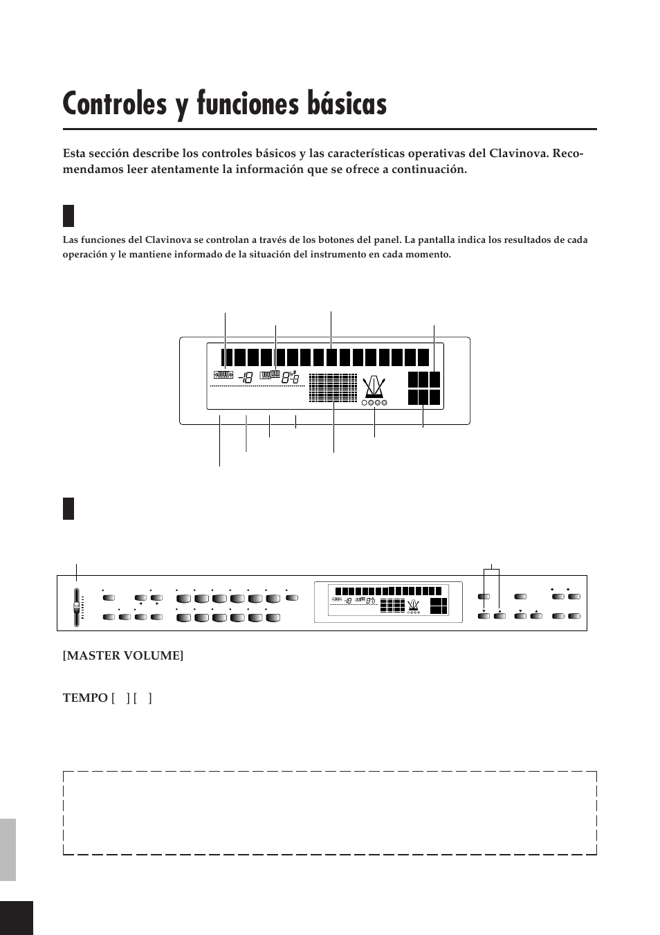 Controles y funciones básicas, Control del clavinova, Botones más utilizados | Master volume, Tempo | Yamaha CLP-811 User Manual | Page 9 / 71