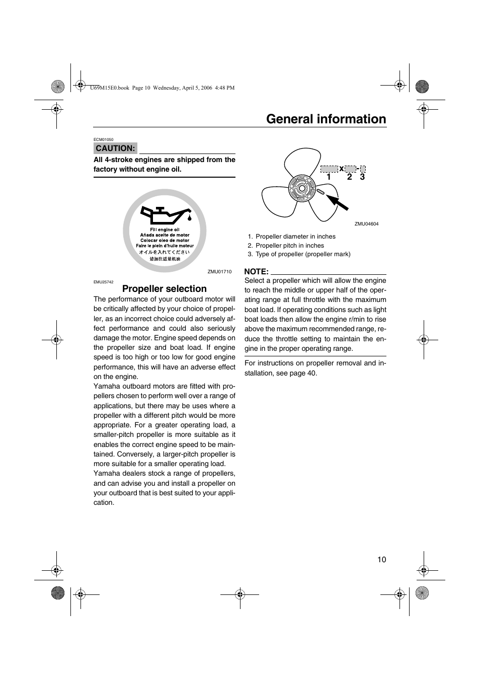 Propeller selection, General information | Yamaha F25 User Manual | Page 15 / 66