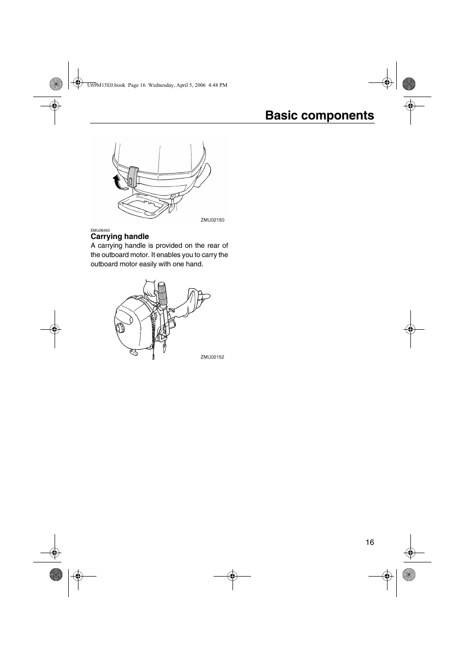 Carrying handle, Basic components | Yamaha F25 User Manual | Page 21 / 66