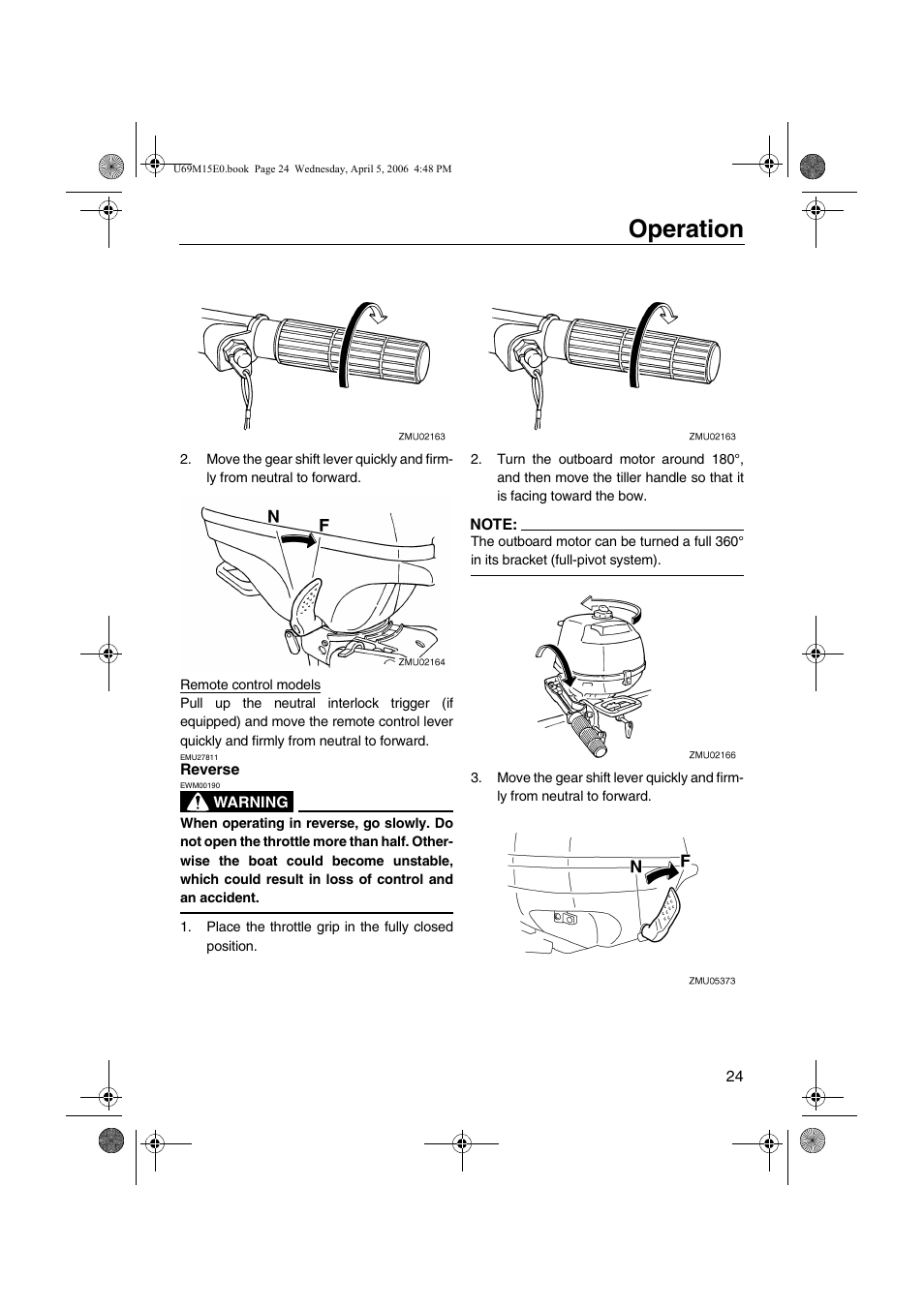 Reverse, Operation | Yamaha F25 User Manual | Page 29 / 66