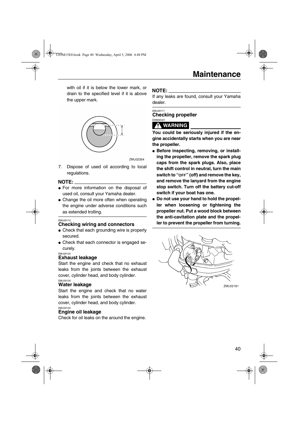 Maintenance | Yamaha F25 User Manual | Page 45 / 66