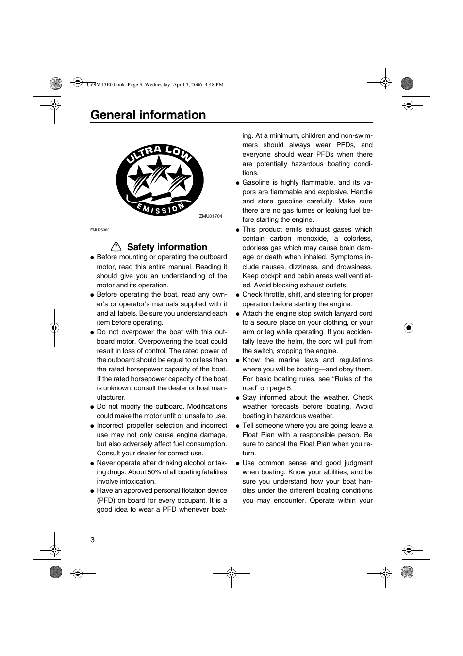 Safety information, General information | Yamaha F25 User Manual | Page 8 / 66