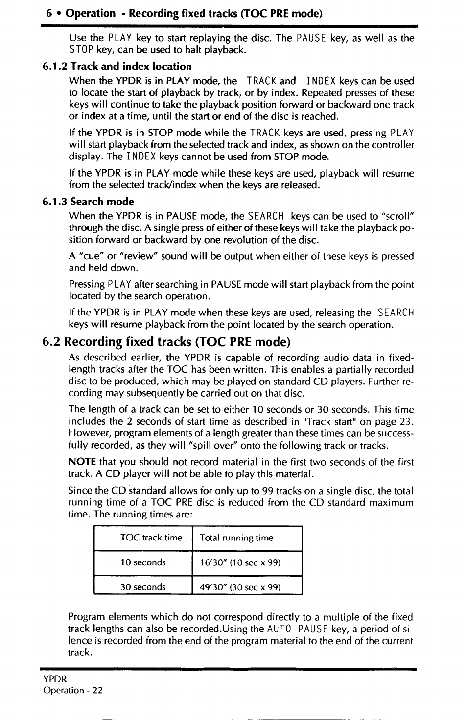 2 recording fixed tracks (toc pre mode) | Yamaha YPDR601 User Manual | Page 26 / 42