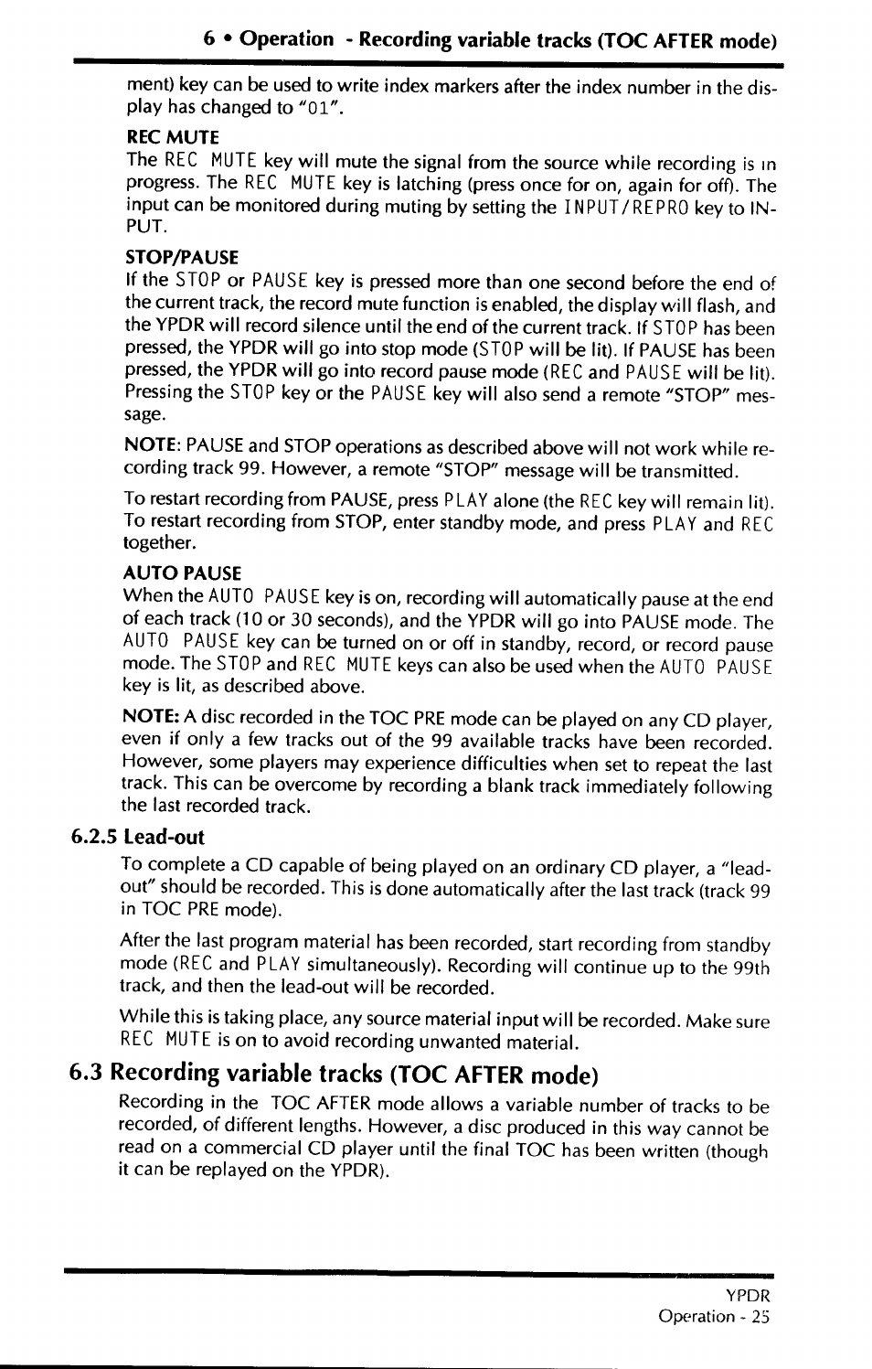 3 recording variable tracks (toc after mode) | Yamaha YPDR601 User Manual | Page 29 / 42