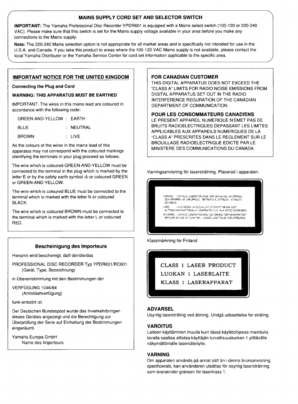 Yamaha YPDR601 User Manual | Page 3 / 42