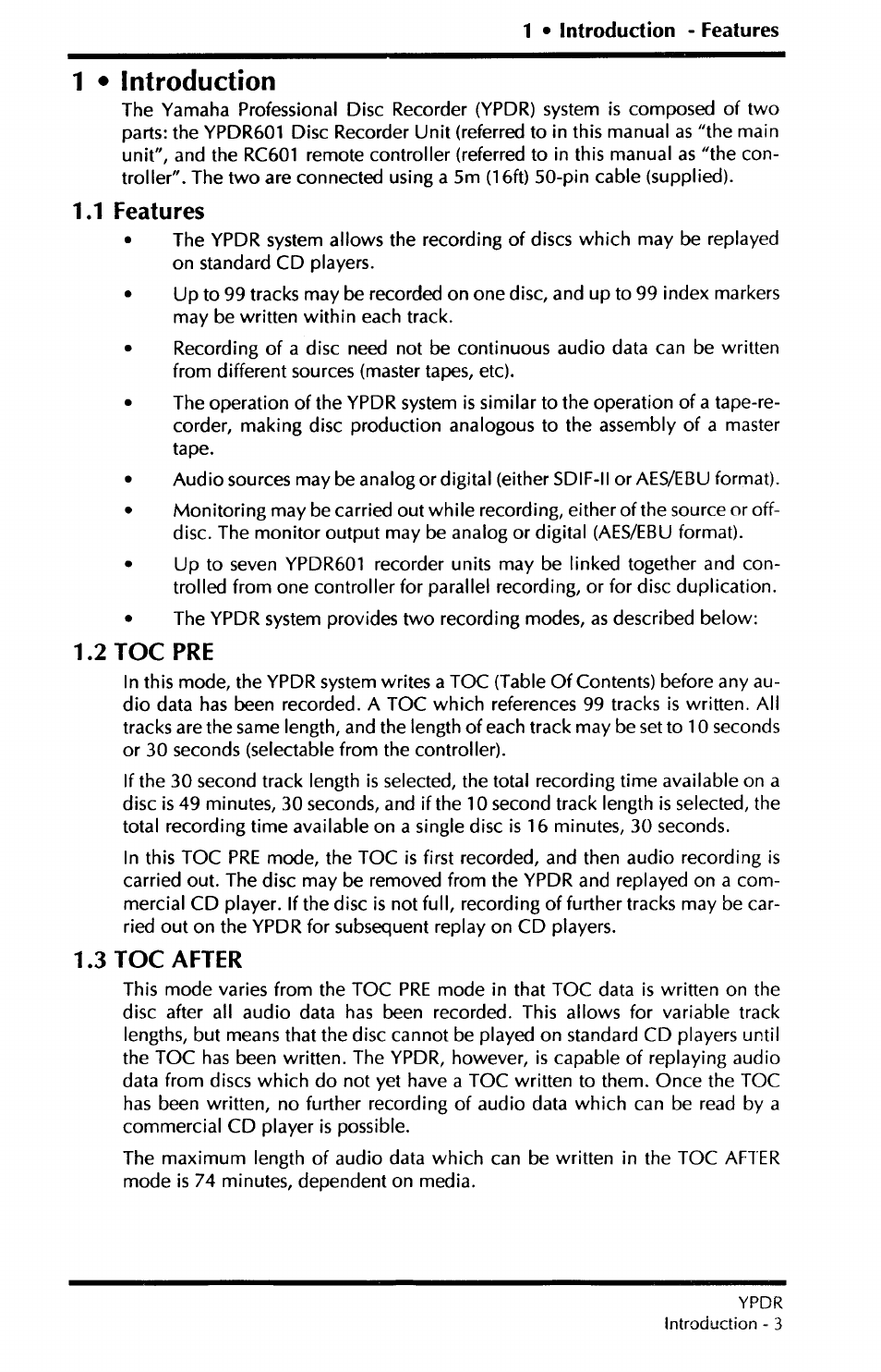 1 • introduction, 1 features, 2 toc pre | 3 toc after, 1 features 1.2 toc pre 1.3 toc after | Yamaha YPDR601 User Manual | Page 7 / 42