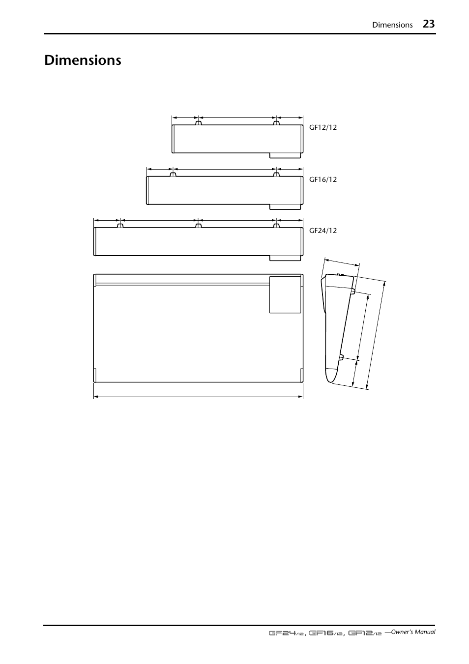 Dimensions | Yamaha GF12/12 User Manual | Page 23 / 26